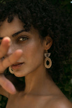 Load image into Gallery viewer, Ninh Binh 16K Gold Plated Brass Horn & Rattan (Straw/Wicker) Crescent & Donut Earrings