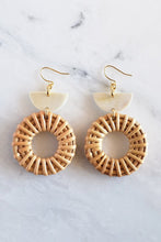 Load image into Gallery viewer, Ninh Binh 16K Gold Plated Brass Horn &amp; Rattan (Straw/Wicker) Crescent &amp; Donut Earrings
