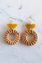 Load image into Gallery viewer, Ninh Binh 16K Gold Plated Brass Horn &amp; Rattan (Straw/Wicker) Crescent &amp; Donut Earrings
